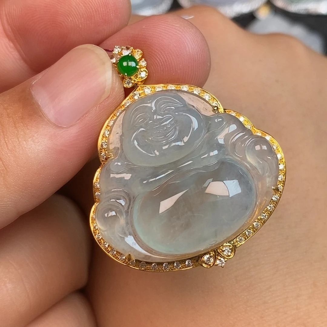翡翠18K金镶嵌吊坠(不含链)佛公