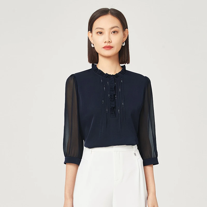 娜尔思【三醋酸】时尚气质百搭衬衫25年夏季新款长袖上衣ND05100Q7