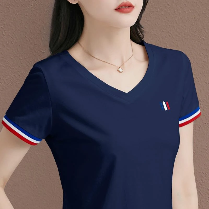 dhiniv领正肩短袖t恤女2025年新款夏季高端女装上衣半袖体恤衫