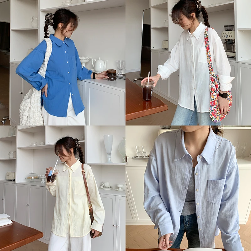 李空空自制【海岛情书】早春韩系简约经典纯色衬衫女百搭外套上衣