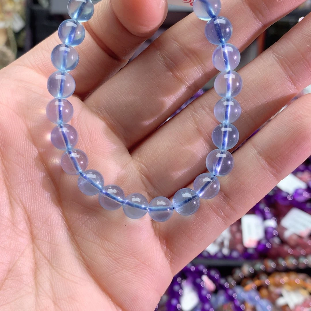水晶手串未镶嵌黑**圆海蓝宝7+