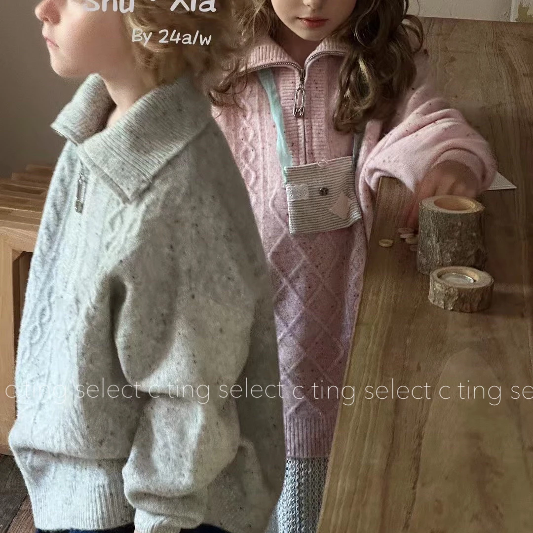 【C TING】2024冬季新款韩版设计师亲子装童装羊绒翻领毛衣-2550
