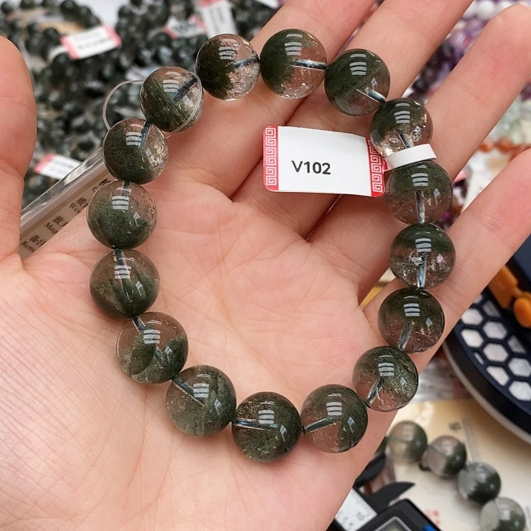 未镶嵌手链水晶V102 绿幽灵 13m+