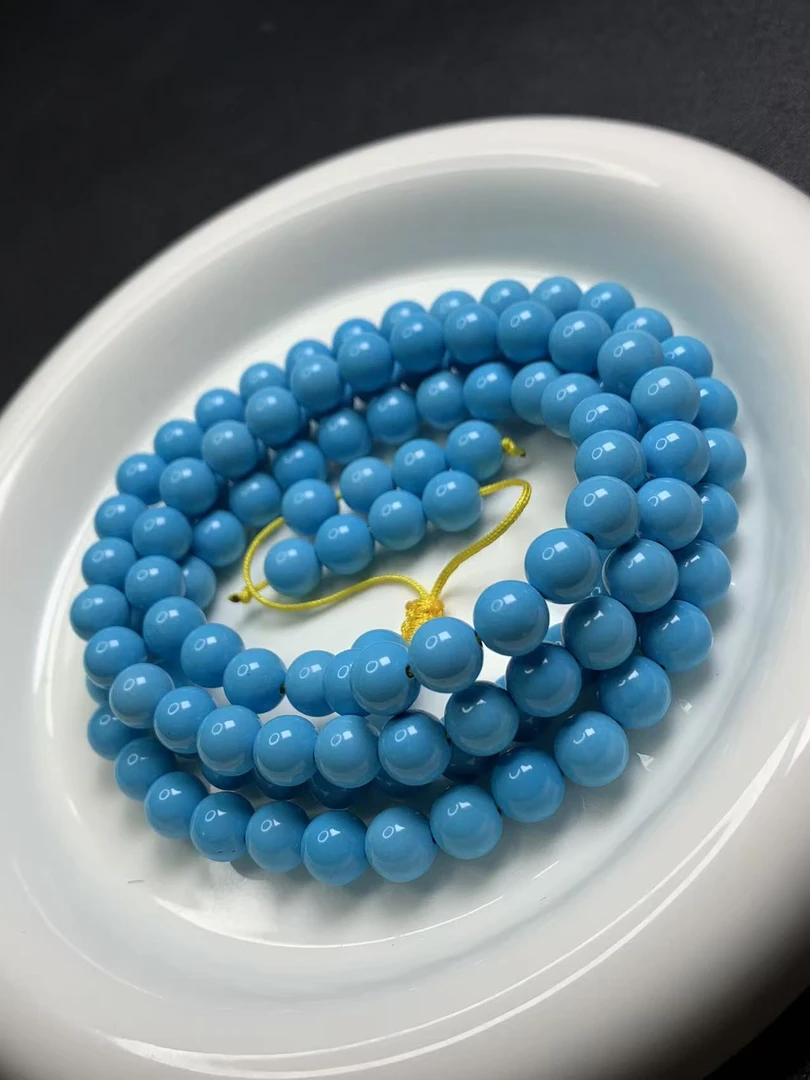 湖北珍藏级6mm-8mm纯手工原石原料精工蓝色圆珠108