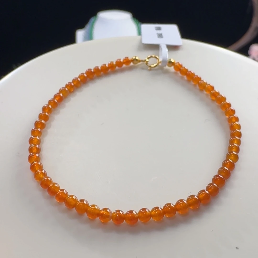 翡翠未镶嵌手链冰满色橘红小米单圈