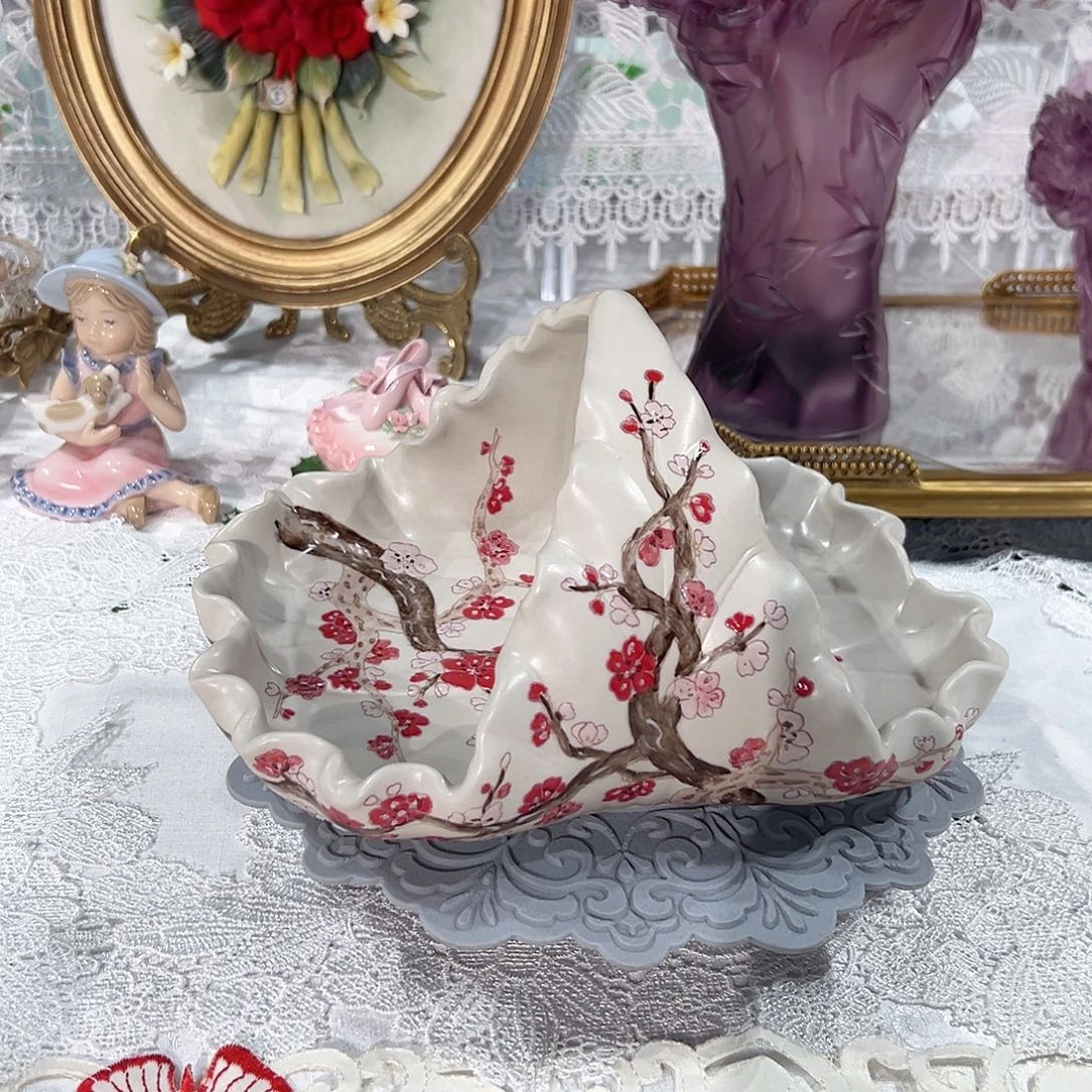 陶瓷F3172高温瓷桃花流水提篮收纳