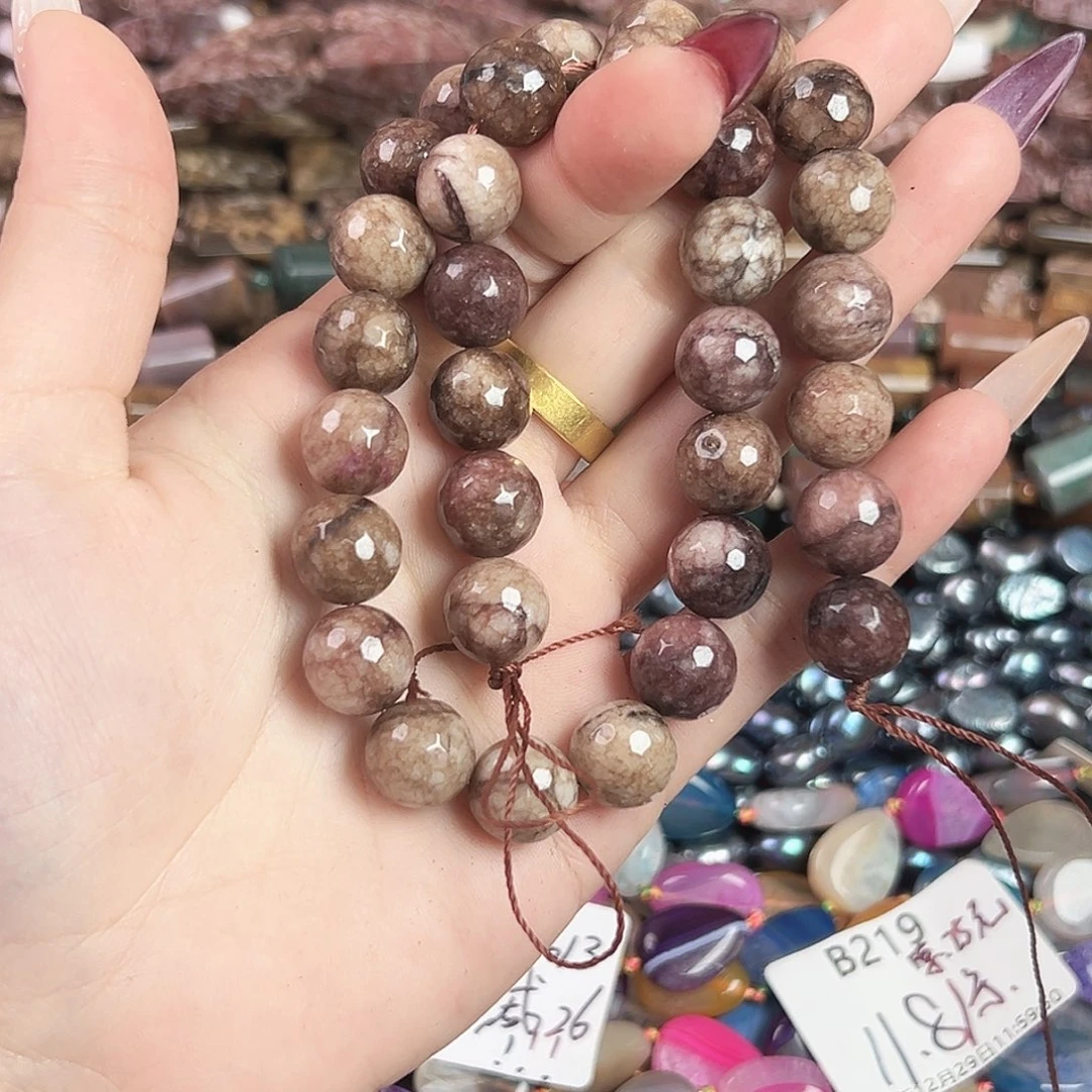 玛瑙/玉髓合金珠宝半成品b227 12m 咖啡豆玉石一条