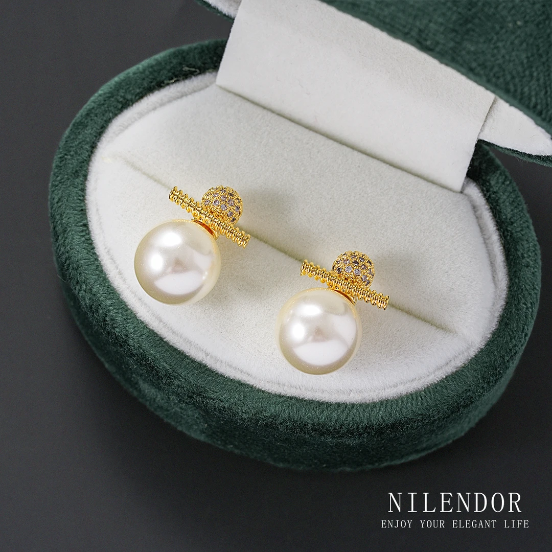 铜合金合成锆石耳饰 ES-379时尚精致百搭珠珠耳钉