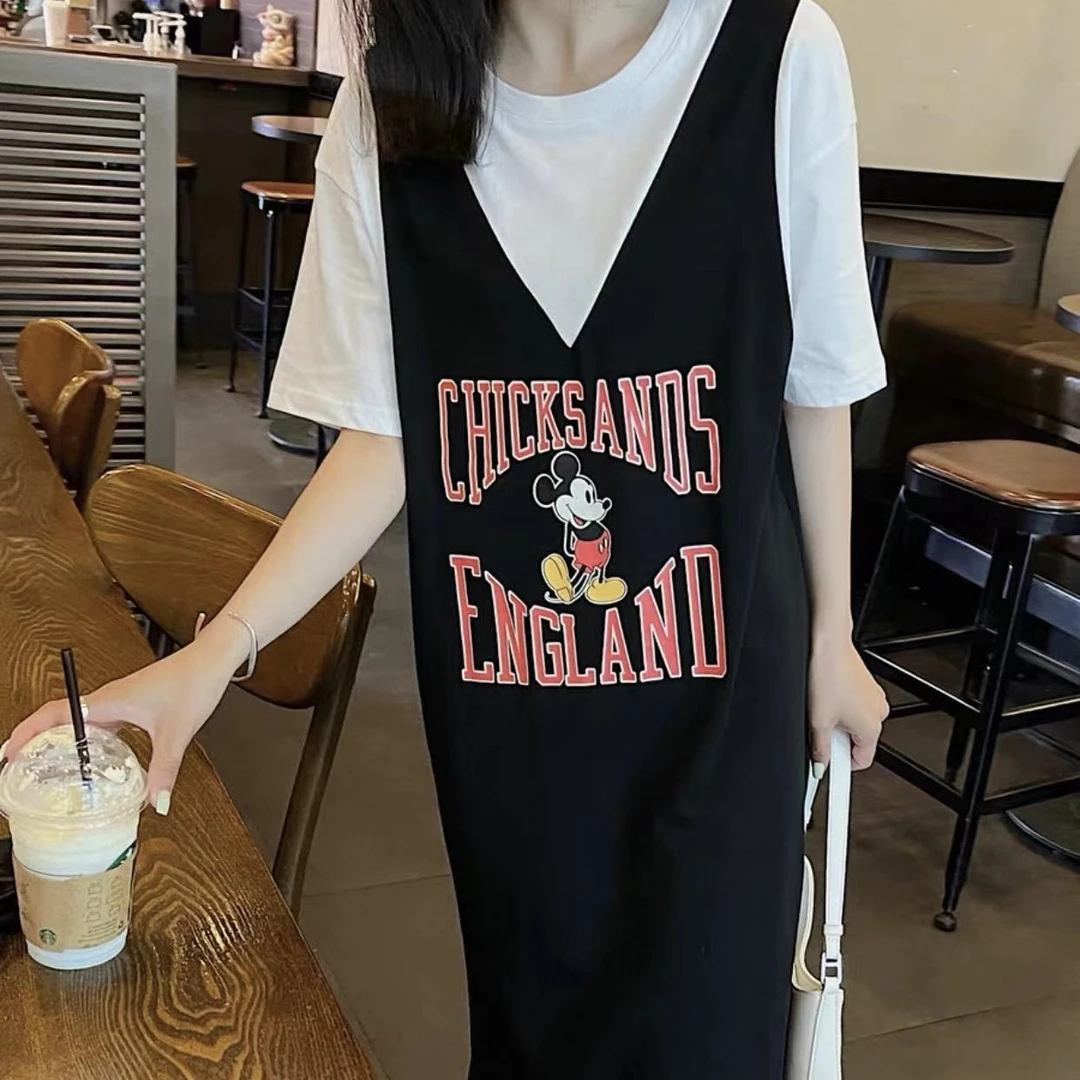 D040夏装新款女装显瘦绝美裙子别致假两件T恤裙连衣裙