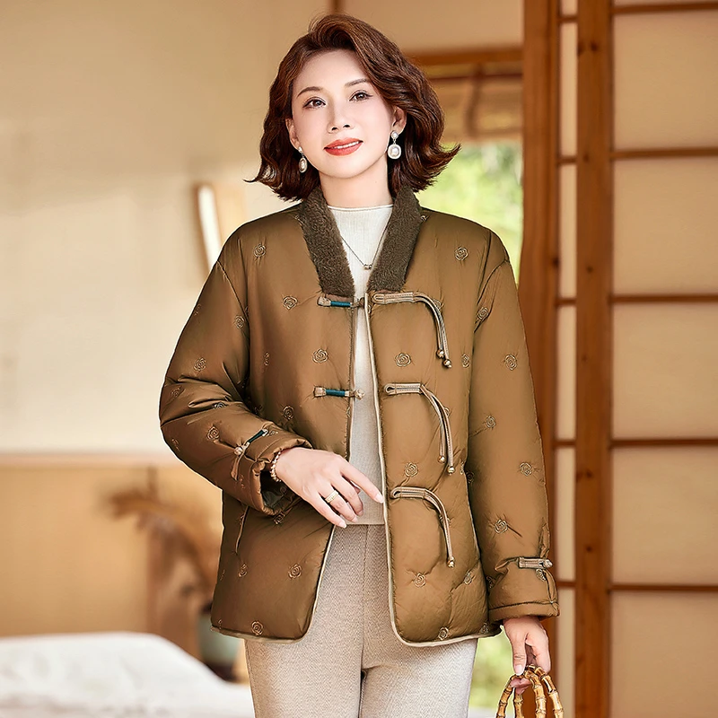 时尚洋气妈妈装休闲装中长款中老年女装气质百搭翻领加厚棉服外套