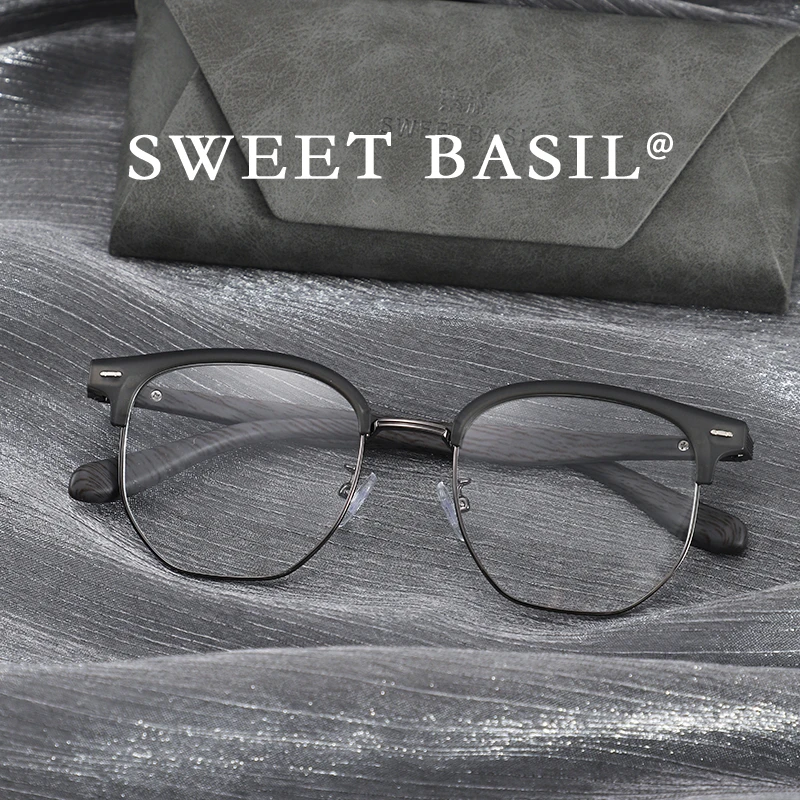 Sweet basil/紫淑理工男木纹腿双拼色镜框防辐射蓝光近视眼镜超轻