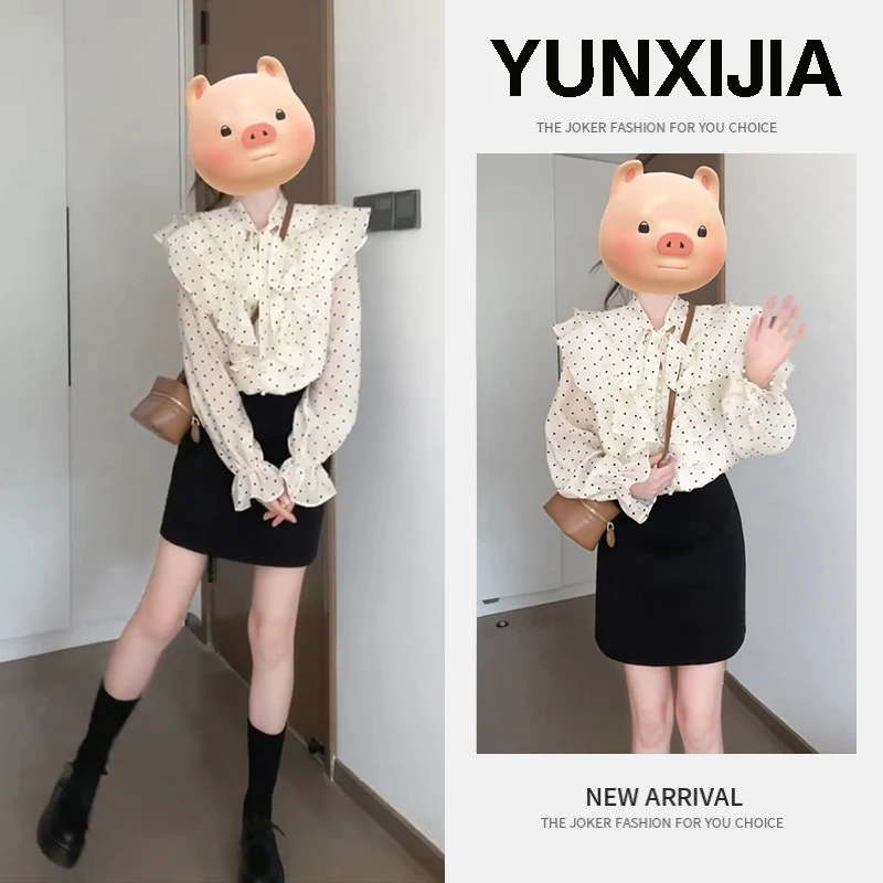 法式波点早春装2025年新款初春季穿搭一整套装超火衬衫短裙两件套