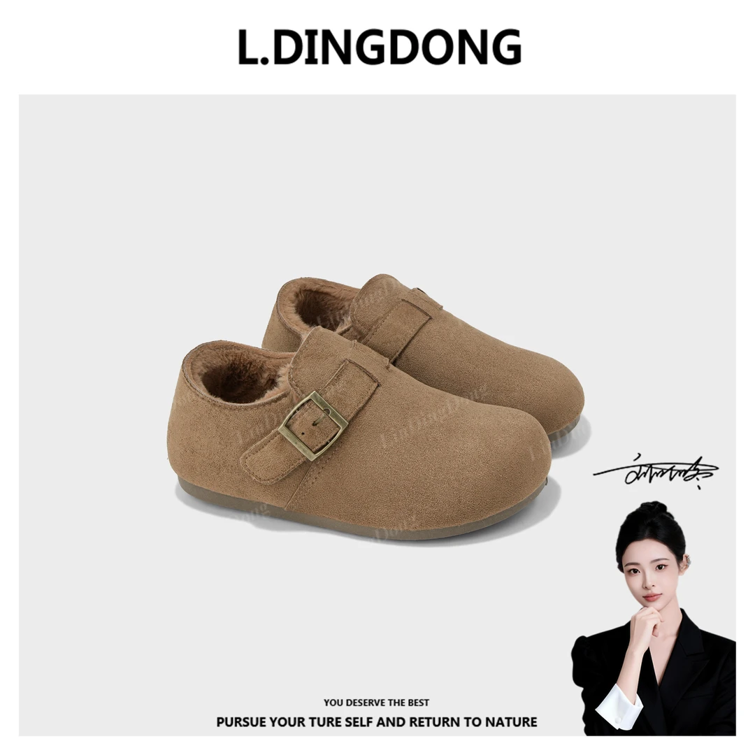 2025冬款加绒全包勃肯鞋女内增高保暖平底一脚蹬孕妇软底豆豆棉鞋