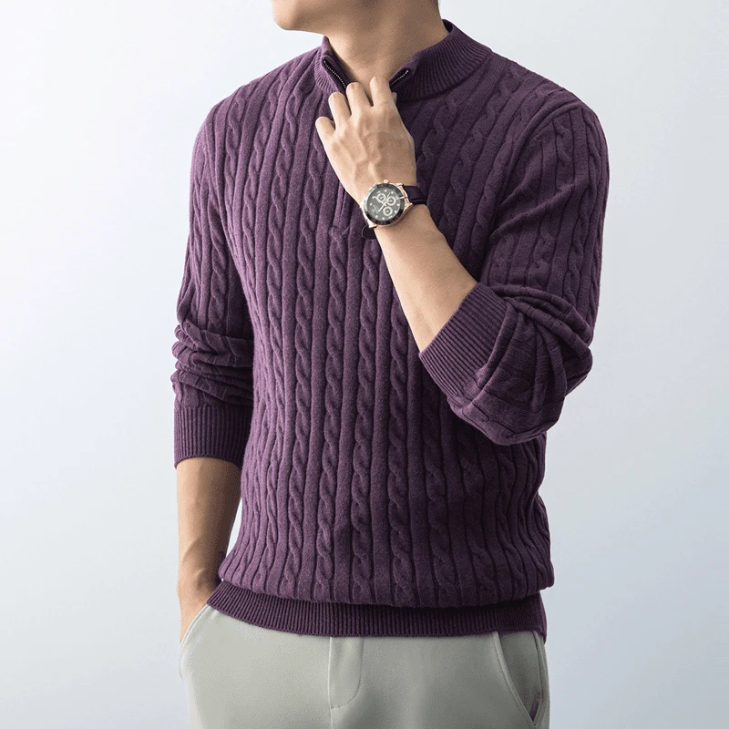 双十一秋冬季男士毛衣休闲纯色打底POLO半拉链中青年翻领上衣潮