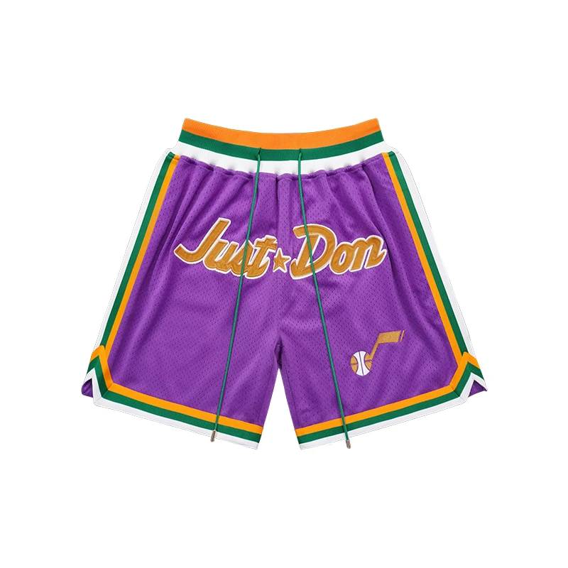 Just-Don犹他爵士队篮球短裤美式刺绣网眼透气训练宽松运动五分裤