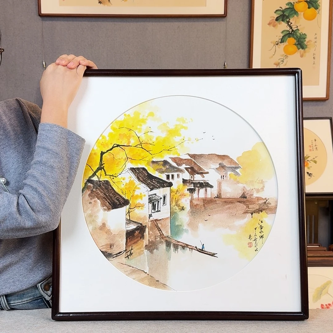 国画纯手绘，纯手写带框尺寸：53×53厘米