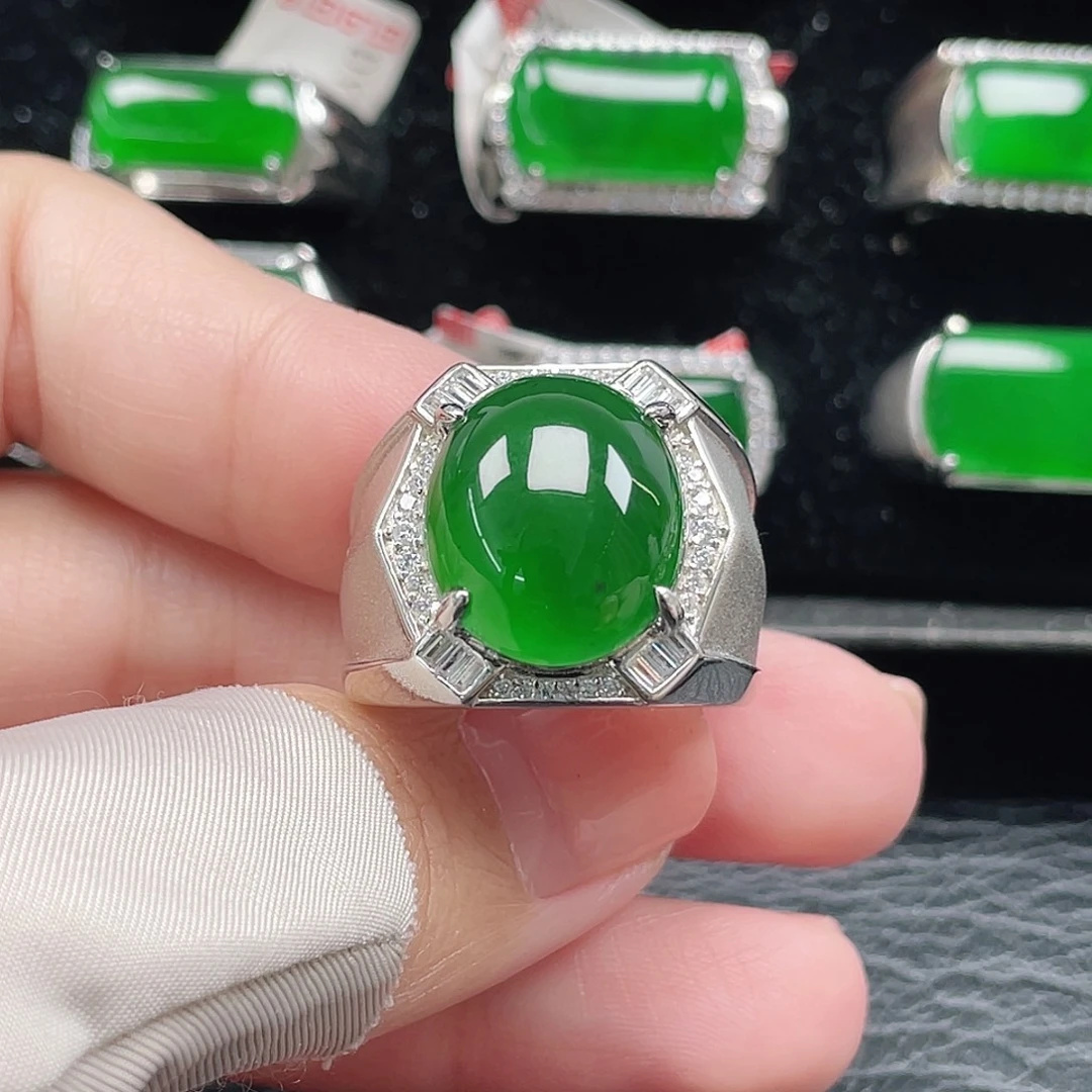 翡翠银S925镶嵌戒指天然A货翡翠没运费险3942