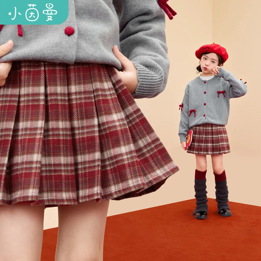 【拜年服女童裙】【IP兔】小茵曼女童半身裙25冬学院风百褶格子裙