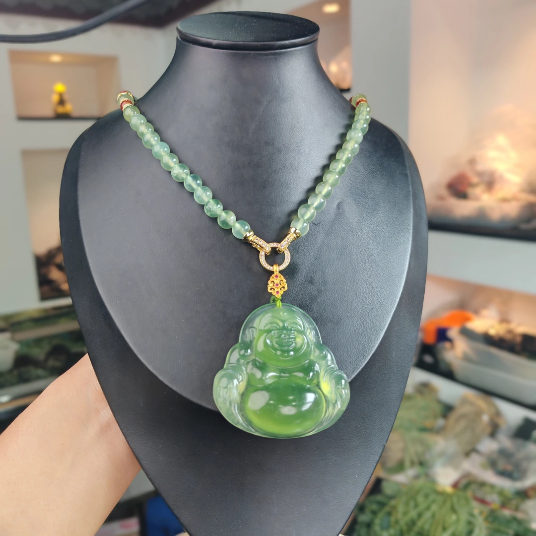 50-岫玉上品精美苹果绿妈妈链佛公