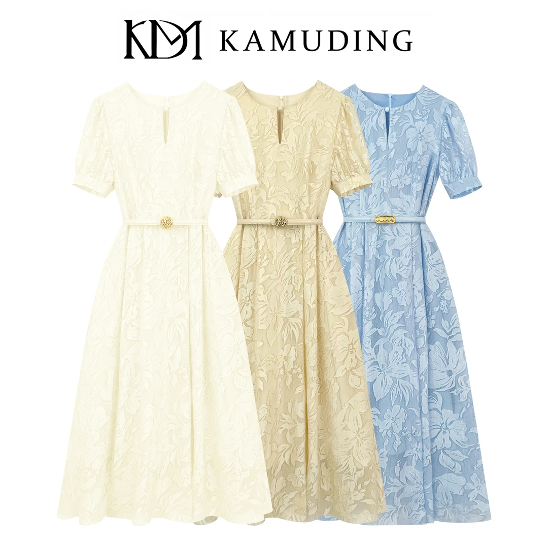 KAMUDING2025新款法式复古提花高级感花卉纹气质显瘦连衣裙8799