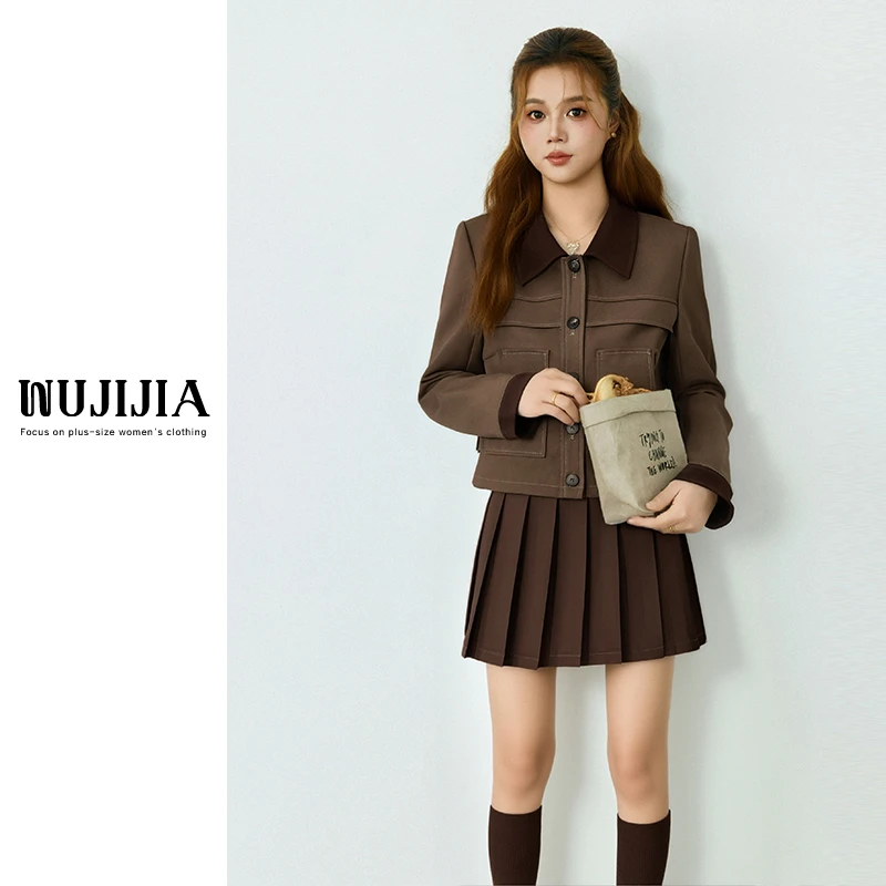 五季家小个子上衣外套+学院风显瘦半身裙两件套装大码女装秋冬