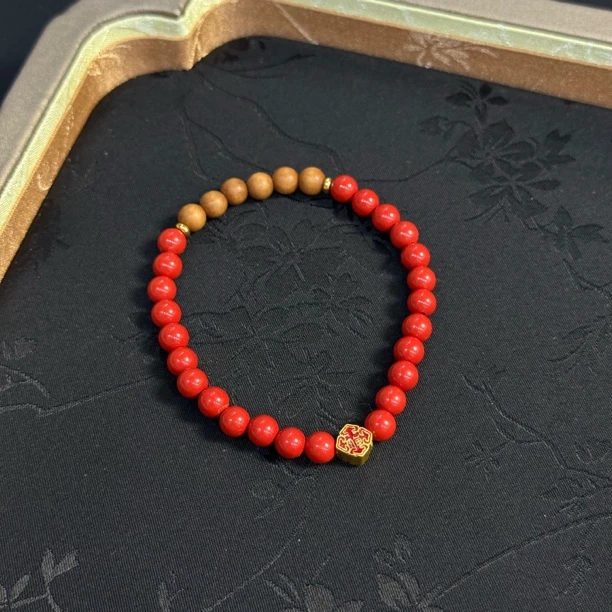 梨缘记 天然辰砂【福气满满】朱砂红砂檀香木福字手串Z353