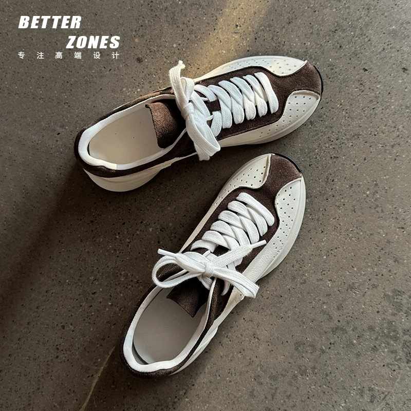 Better/暴走神器 脚感轻盈舒适~真皮厚底系带小白鞋增高休闲鞋 女