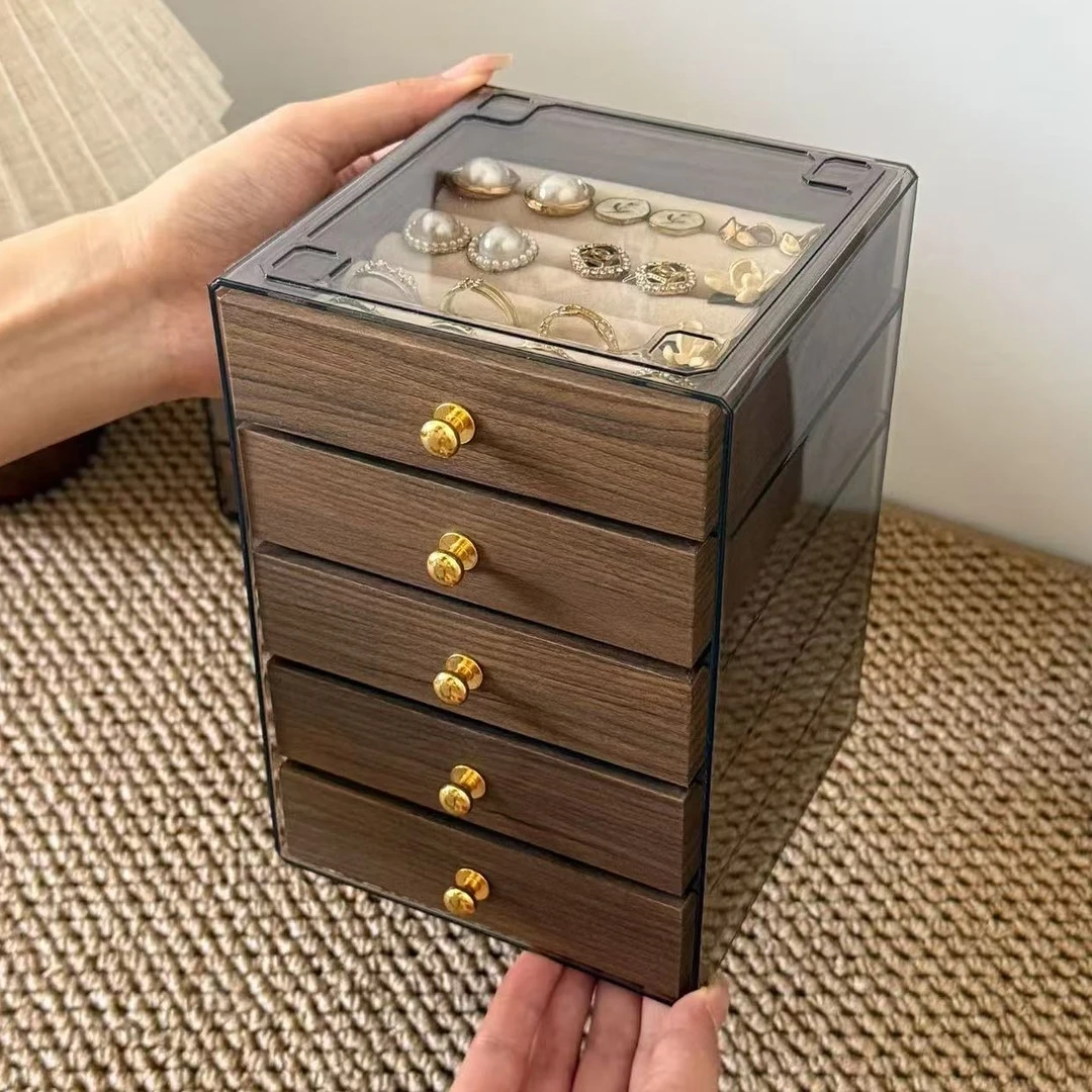 高档精致饰品收纳盒多层胡桃木纹戒指耳钉耳环耳饰收纳手饰首饰盒