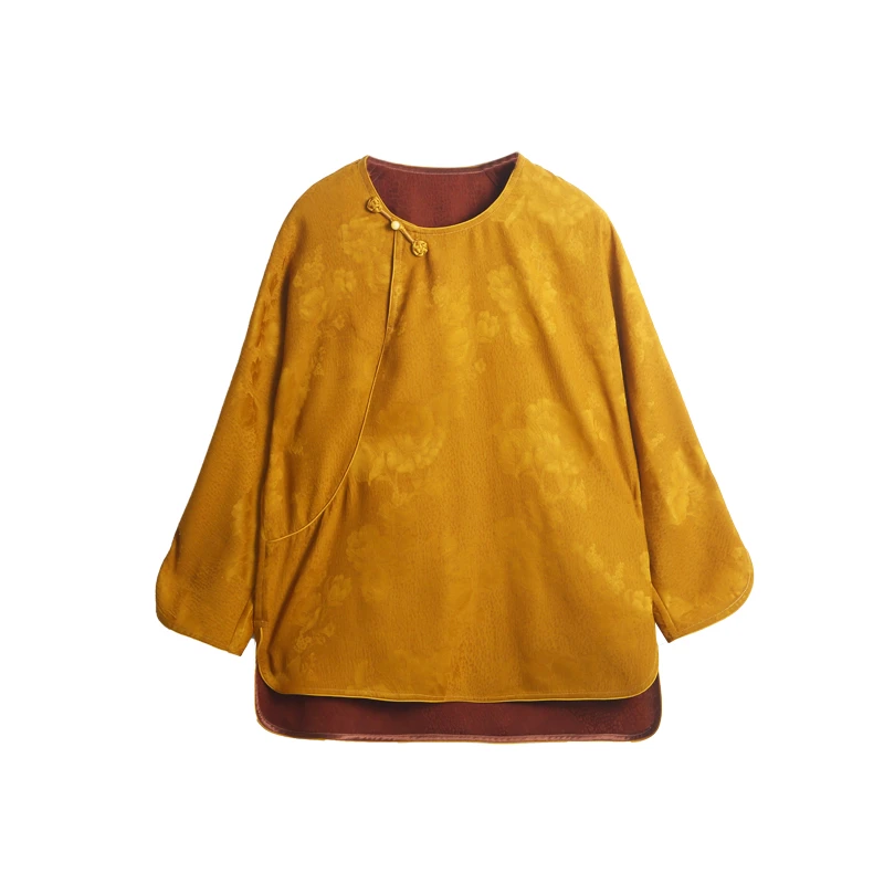 25姆米大牡丹满分桑蚕丝桑波段香云纱圆领斜襟上衣252167-6