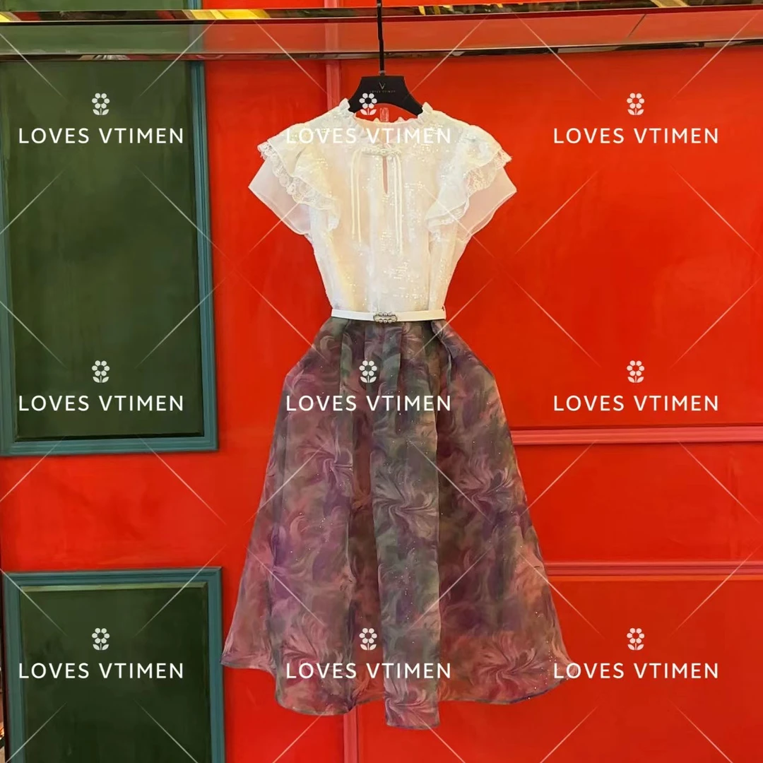 【vian专属】气质轻奢显瘦拼接蕾丝法式立体印花连衣裙LOVES-A853