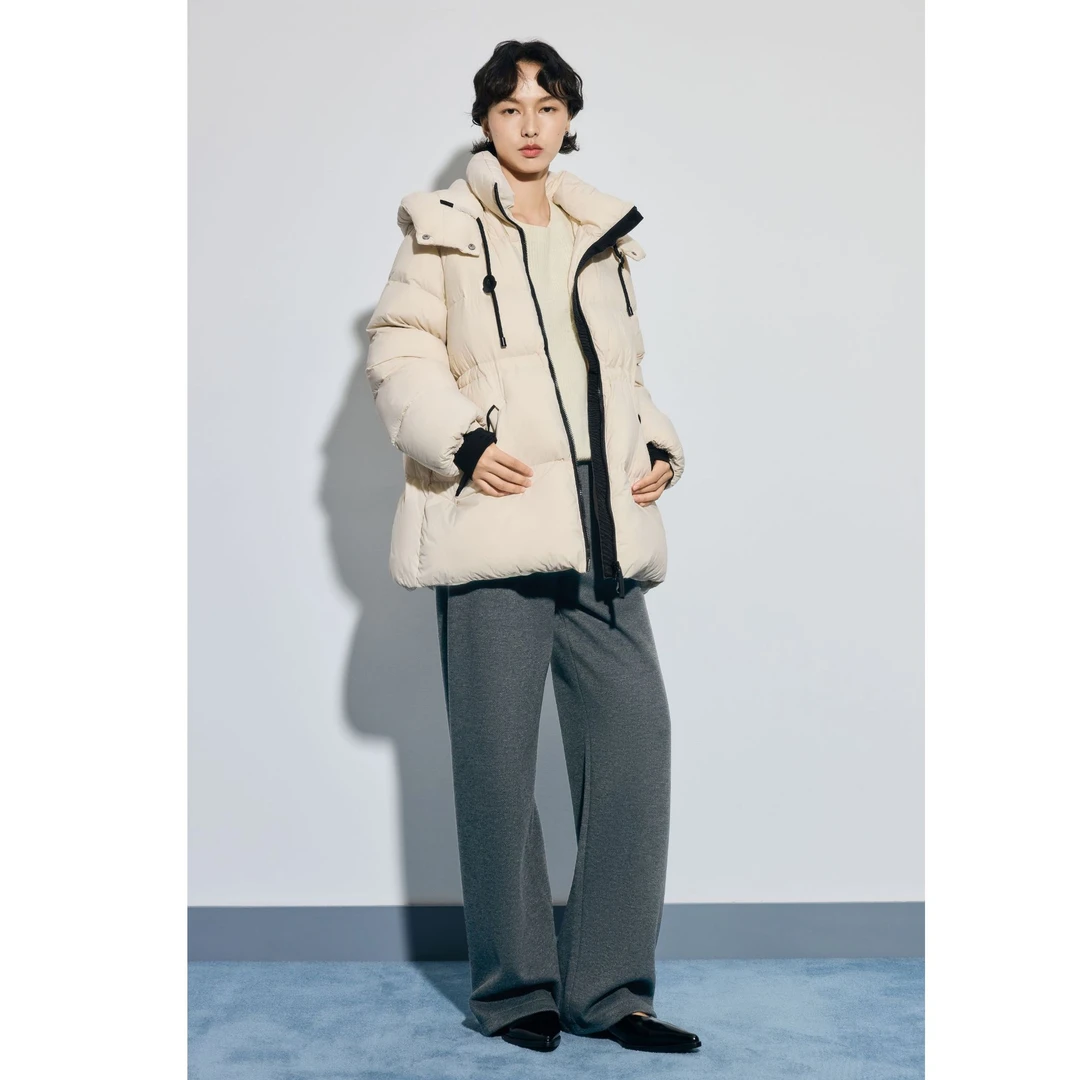 FIVE PLUS冬装连帽羽绒服女户外高领鸭绒保暖外套中长2LN4334360