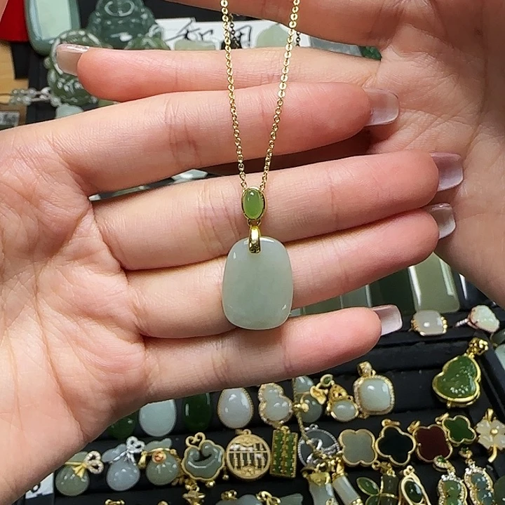 颈饰银S925镶嵌和田玉送链子送绳