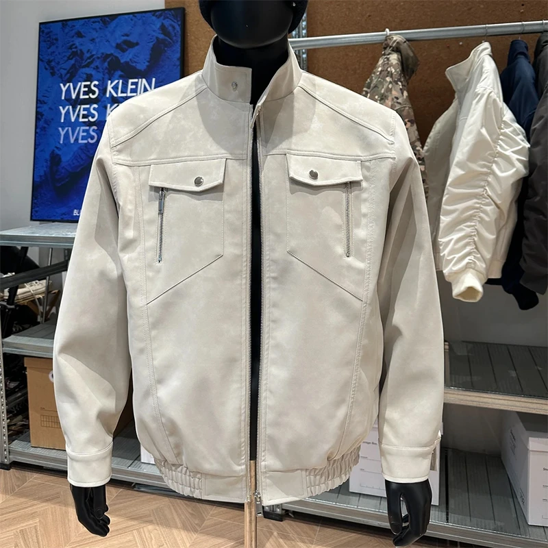cleanfit立领工装外套男春秋美式高街拉链痞帅机车服pu皮短款夹克