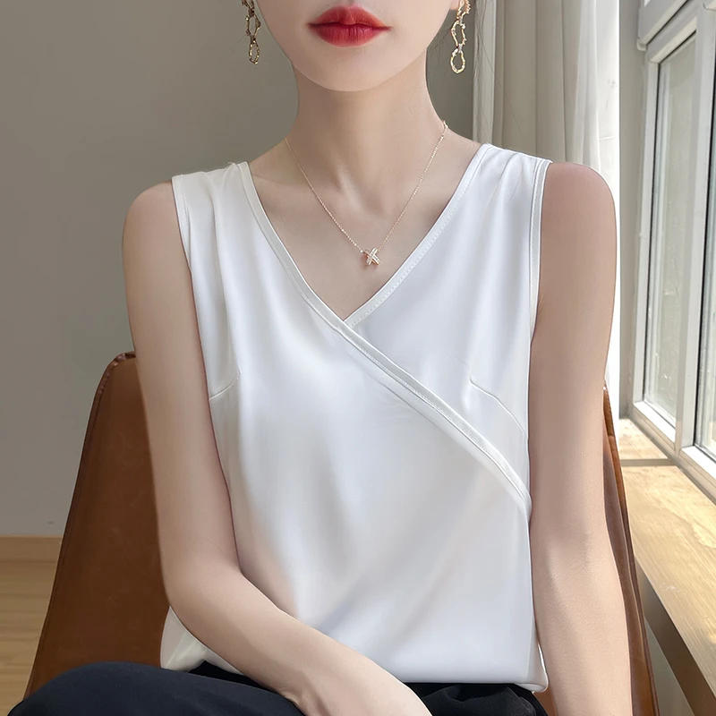 春季缎面女西装新款黑色外穿夏季无袖宽松上衣吊带背心朝贺打底