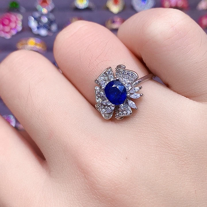 戒指蓝宝石银S925镶嵌