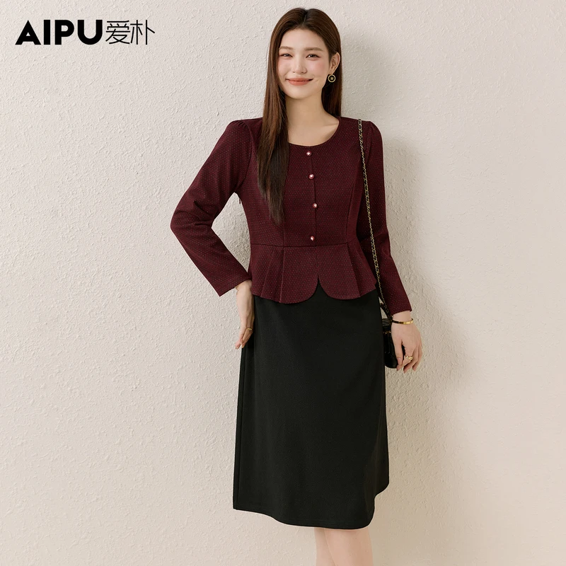 爱朴品牌大码女装冬季新款洋气时尚显瘦遮肉百搭气质连衣裙92018