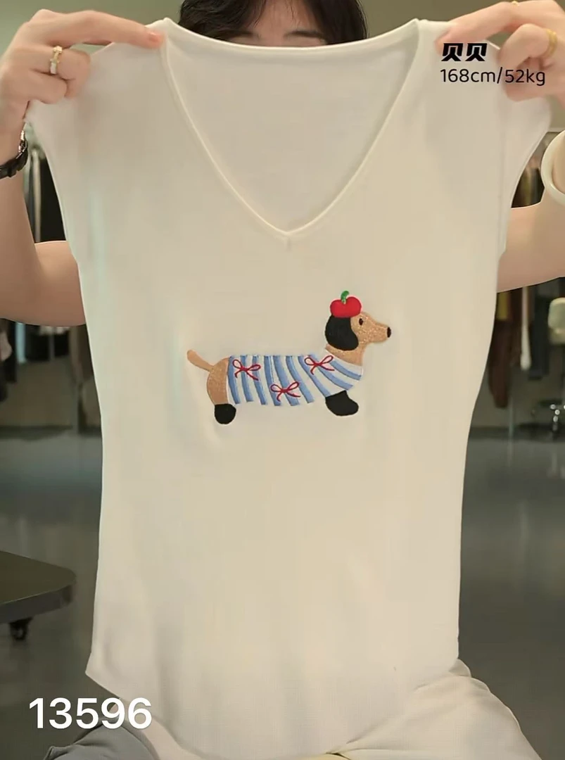 13596（部分无水洗唛，介意慎拍）WANGDAN新款腊肠狗鸡心领小飞袖