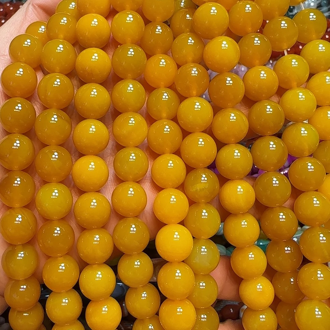 玛瑙/玉髓未镶嵌珠宝半成品12mm满肉蜜蜡黄玛瑙一条