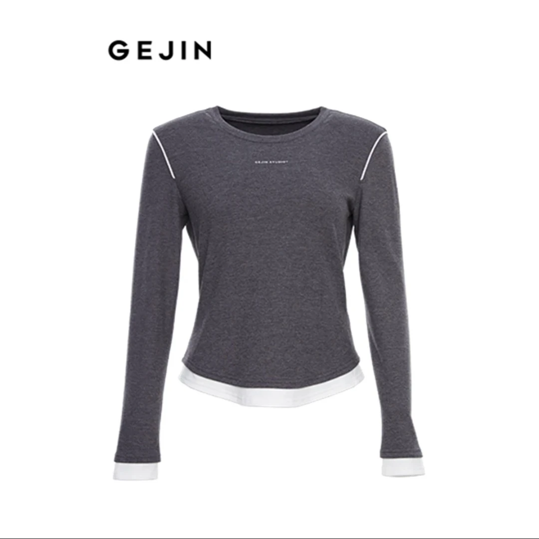 GEJIN/歌锦2025春季新款时尚休闲百搭圆领拼接打底上衣9412460311