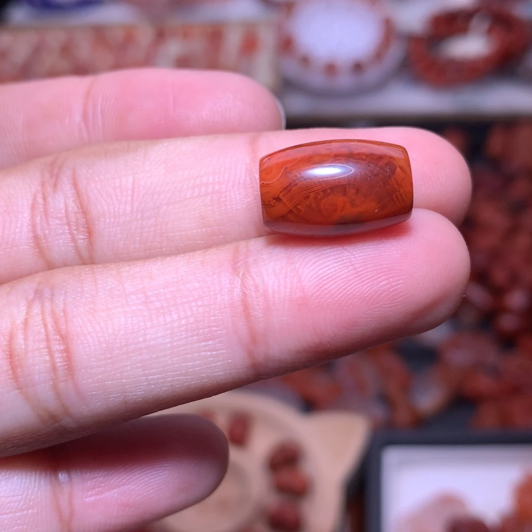 南红玛瑙未镶嵌珠宝半成品牛血红火焰纹桶珠