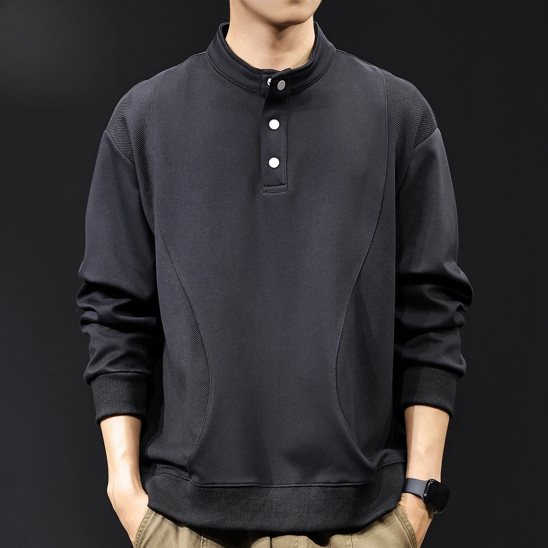 提花拼料半开领卫衣男2025新款春秋潮牌大码男士上衣休闲长袖秋季