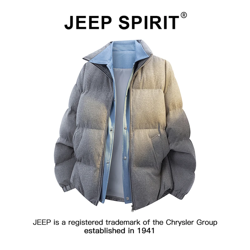 JEEPSPIRIT吉普拼接撞色假两件棉服外套男冬季加厚保暖面包服棉衣