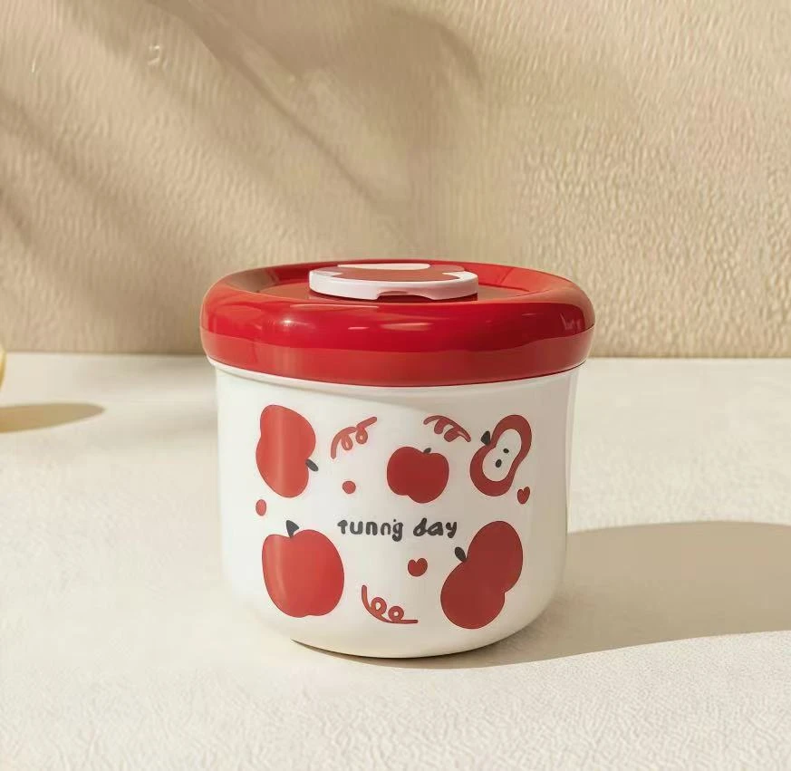 有趣苹果双层饭盒304不锈钢早餐杯燕麦杯饭盒