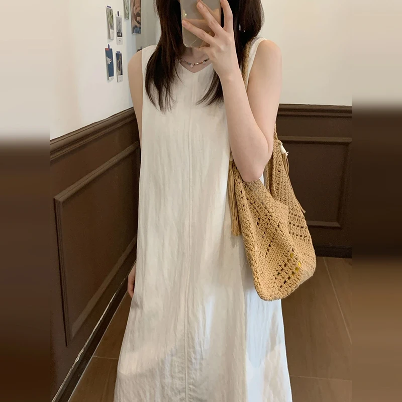 法式高级感白色无袖背心连衣裙子女夏季2025海边度假气质长裙3321