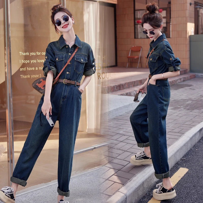 工装牛仔连体裤女小个子2026年春秋新款显瘦连身裤财阀千金女装潮