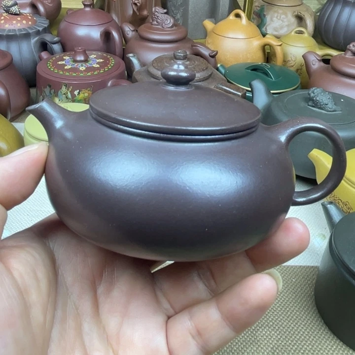 紫砂茶壶紫砂壶紫泥寒江160cc微微瑕