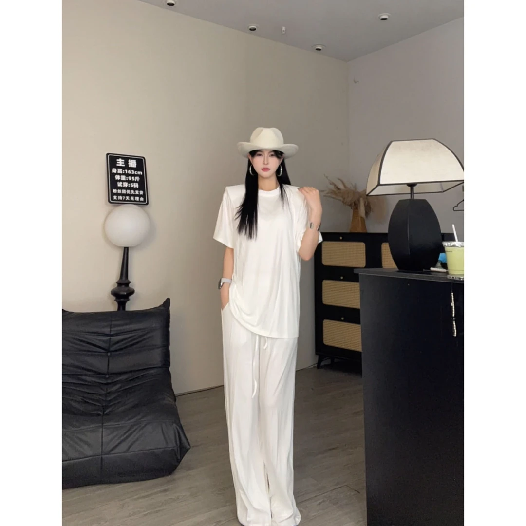 【土豆优选】垫肩短袖t恤➕阔腿裤套装