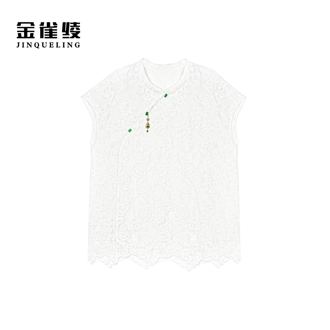 金雀绫【春山雪】新中式蕾丝白色气质女人加宽加大小衫SZA2S439