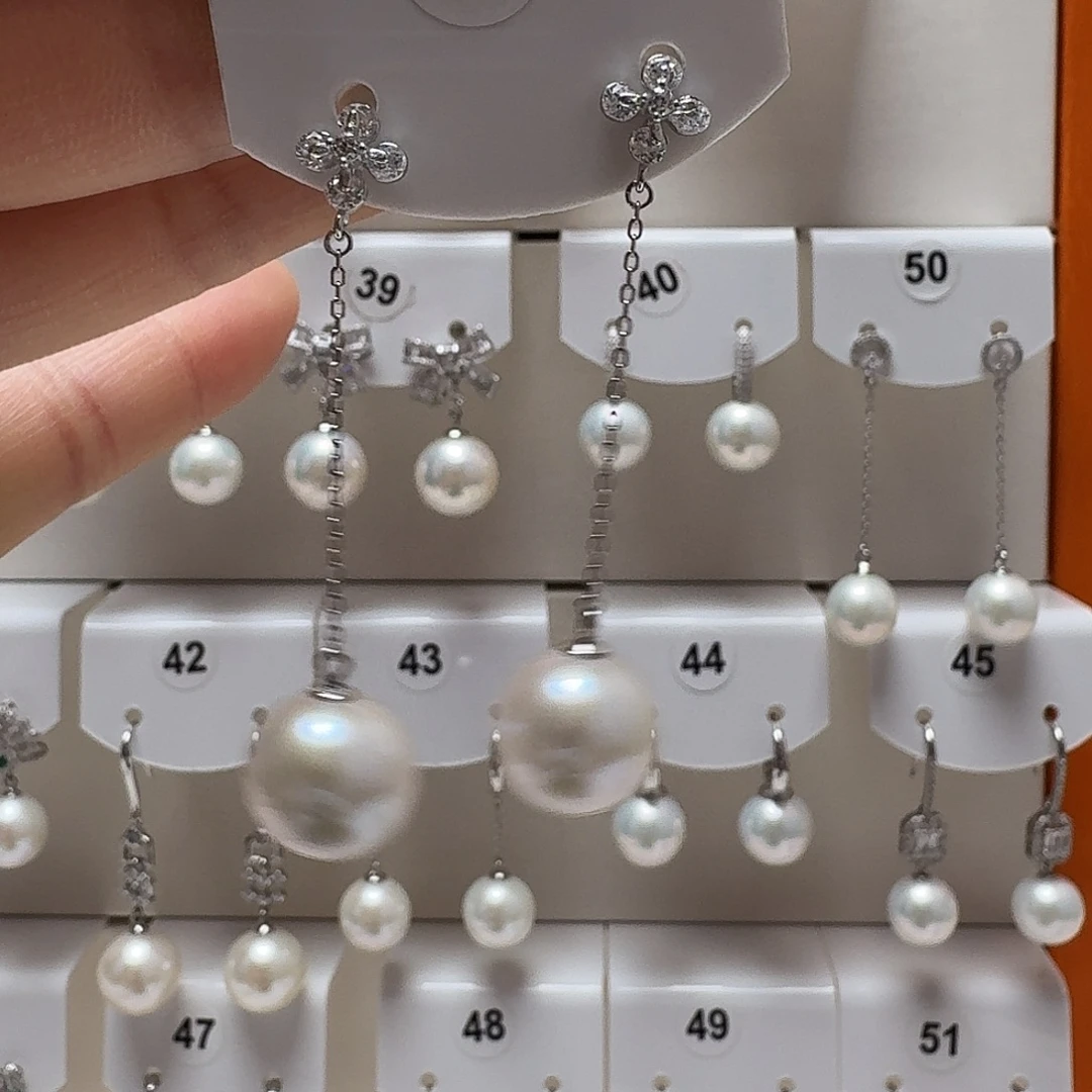 耳饰银S925镶嵌淡水珍珠