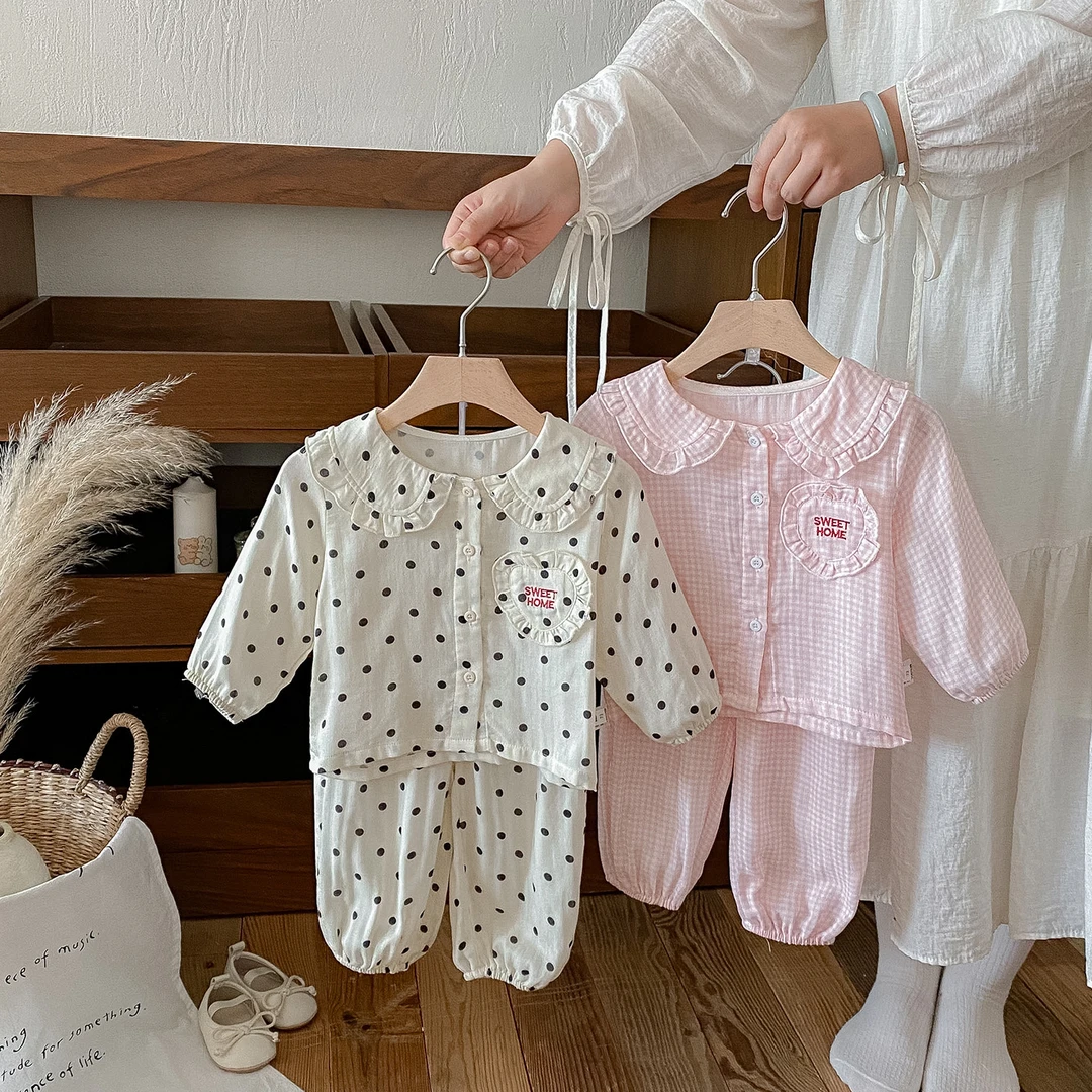 【2号】-点兮-婴幼儿双纱家居服套装女宝宝洋气满印分体两件套-A214
